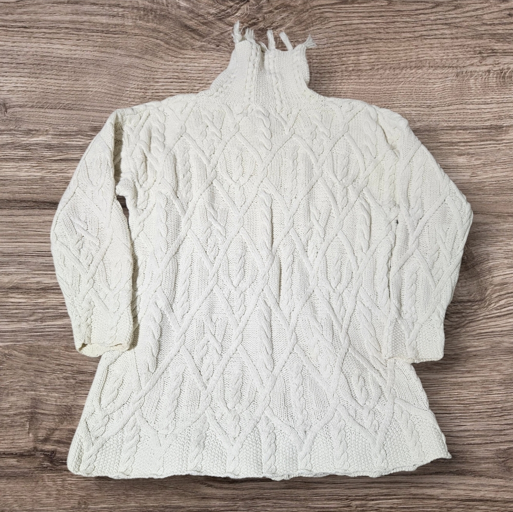 Vintage Yarnworks Handknit Chunky Cable-Knit Womens Small Sweater Turtleneck Ivo